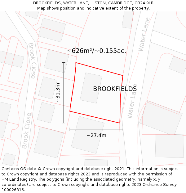 BROOKFIELDS, WATER LANE, HISTON, CAMBRIDGE, CB24 9LR: Plot and title map
