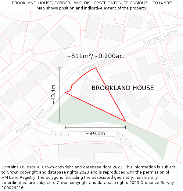 BROOKLAND HOUSE, FORDER LANE, BISHOPSTEIGNTON, TEIGNMOUTH, TQ14 9RZ: Plot and title map