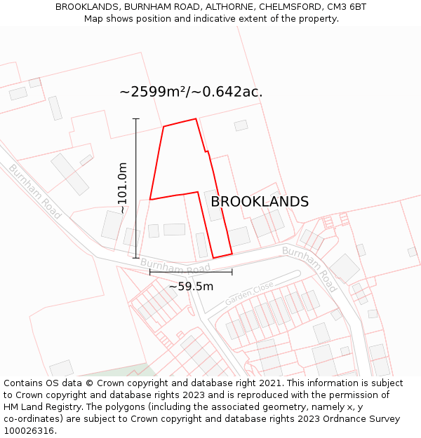 BROOKLANDS, BURNHAM ROAD, ALTHORNE, CHELMSFORD, CM3 6BT: Plot and title map
