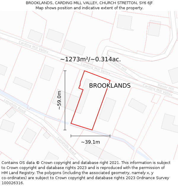 BROOKLANDS, CARDING MILL VALLEY, CHURCH STRETTON, SY6 6JF: Plot and title map