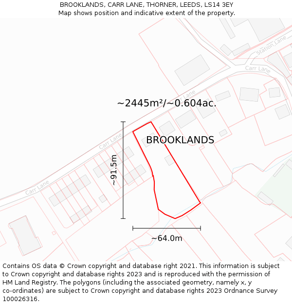 BROOKLANDS, CARR LANE, THORNER, LEEDS, LS14 3EY: Plot and title map
