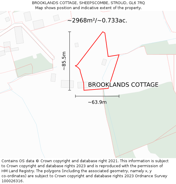 BROOKLANDS COTTAGE, SHEEPSCOMBE, STROUD, GL6 7RQ: Plot and title map