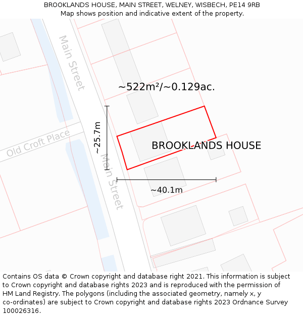 BROOKLANDS HOUSE, MAIN STREET, WELNEY, WISBECH, PE14 9RB: Plot and title map