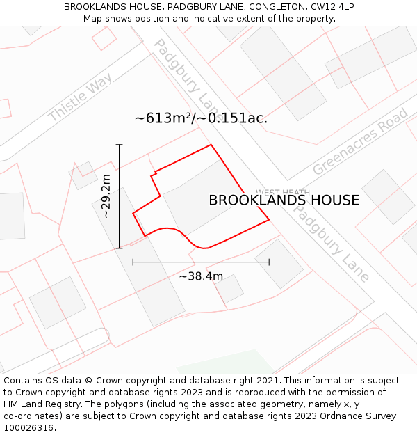 BROOKLANDS HOUSE, PADGBURY LANE, CONGLETON, CW12 4LP: Plot and title map