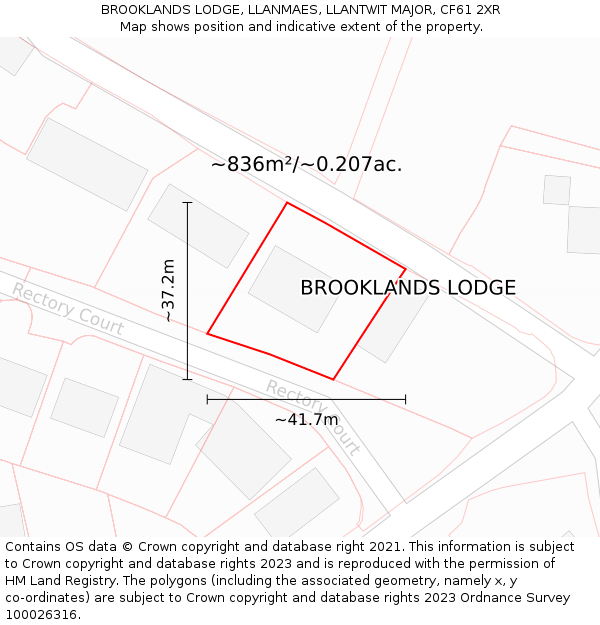 BROOKLANDS LODGE, LLANMAES, LLANTWIT MAJOR, CF61 2XR: Plot and title map