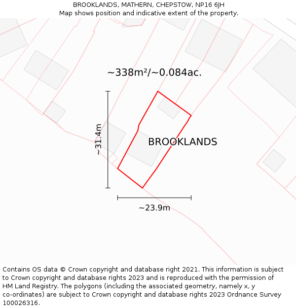 BROOKLANDS, MATHERN, CHEPSTOW, NP16 6JH: Plot and title map