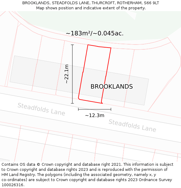 BROOKLANDS, STEADFOLDS LANE, THURCROFT, ROTHERHAM, S66 9LT: Plot and title map