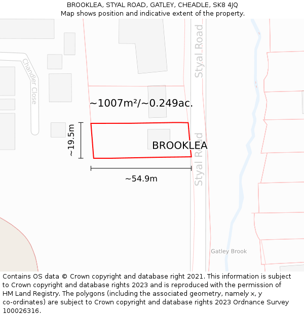BROOKLEA, STYAL ROAD, GATLEY, CHEADLE, SK8 4JQ: Plot and title map