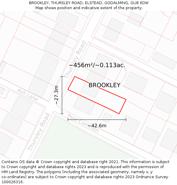 BROOKLEY, THURSLEY ROAD, ELSTEAD, GODALMING, GU8 6DW: Plot and title map