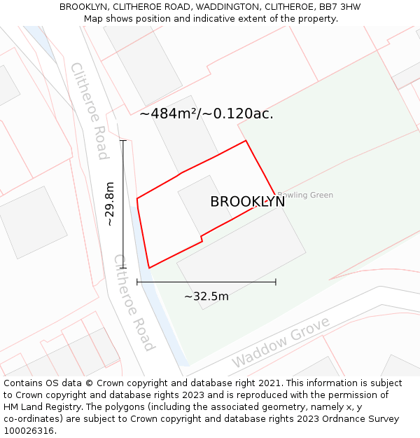 BROOKLYN, CLITHEROE ROAD, WADDINGTON, CLITHEROE, BB7 3HW: Plot and title map