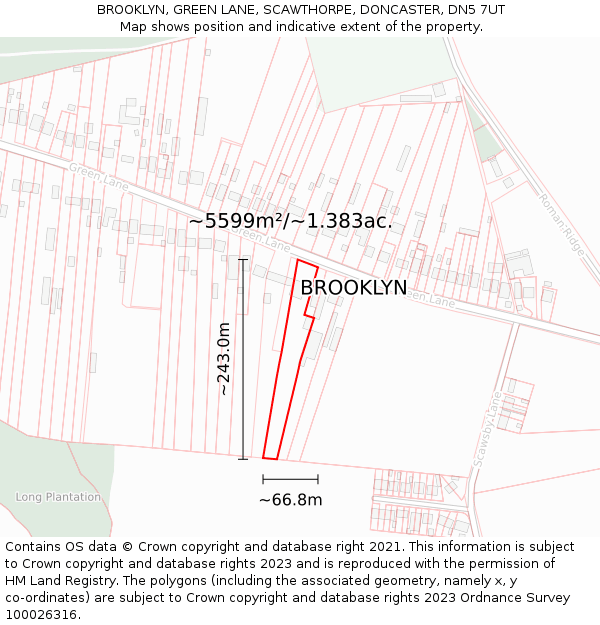 BROOKLYN, GREEN LANE, SCAWTHORPE, DONCASTER, DN5 7UT: Plot and title map
