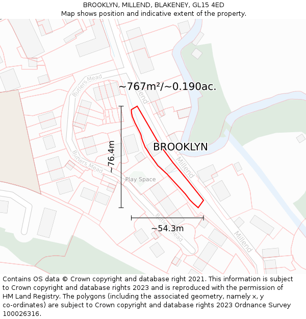 BROOKLYN, MILLEND, BLAKENEY, GL15 4ED: Plot and title map