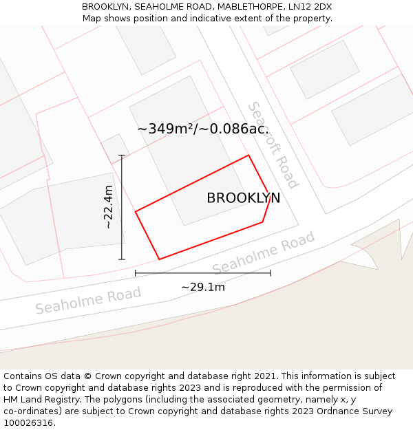 BROOKLYN, SEAHOLME ROAD, MABLETHORPE, LN12 2DX: Plot and title map