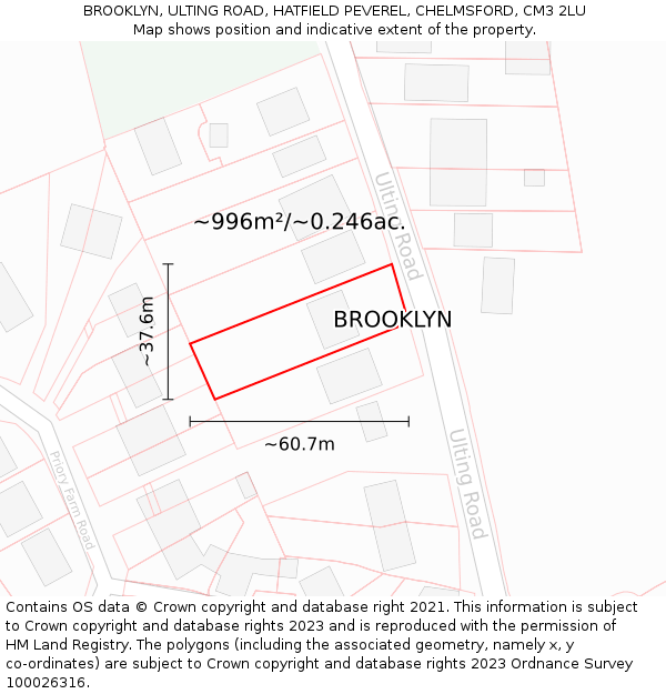 BROOKLYN, ULTING ROAD, HATFIELD PEVEREL, CHELMSFORD, CM3 2LU: Plot and title map