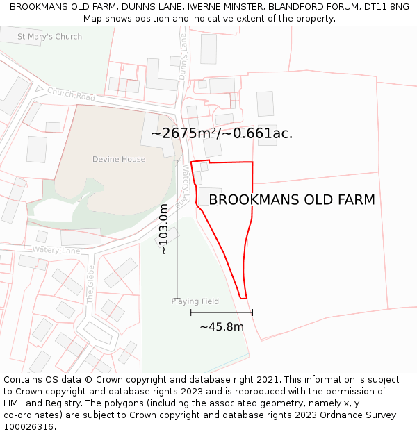 BROOKMANS OLD FARM, DUNNS LANE, IWERNE MINSTER, BLANDFORD FORUM, DT11 8NG: Plot and title map