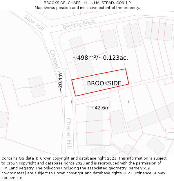BROOKSIDE, CHAPEL HILL, HALSTEAD, CO9 1JP: Plot and title map