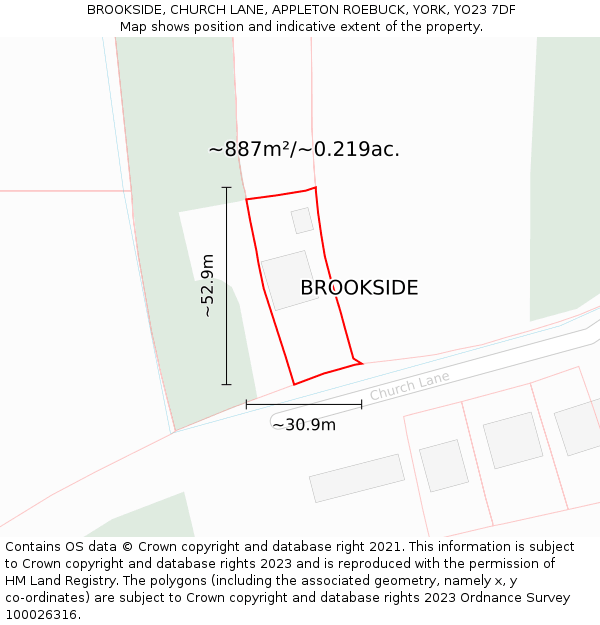 BROOKSIDE, CHURCH LANE, APPLETON ROEBUCK, YORK, YO23 7DF: Plot and title map