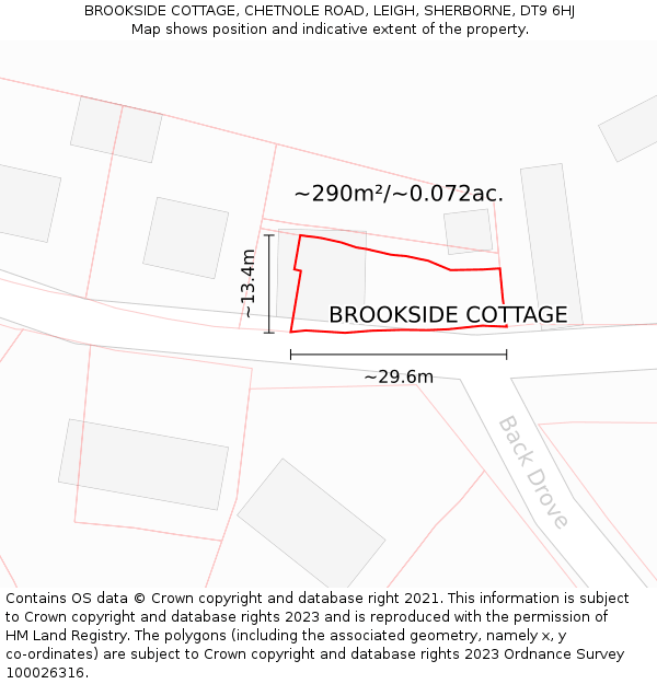 BROOKSIDE COTTAGE, CHETNOLE ROAD, LEIGH, SHERBORNE, DT9 6HJ: Plot and title map