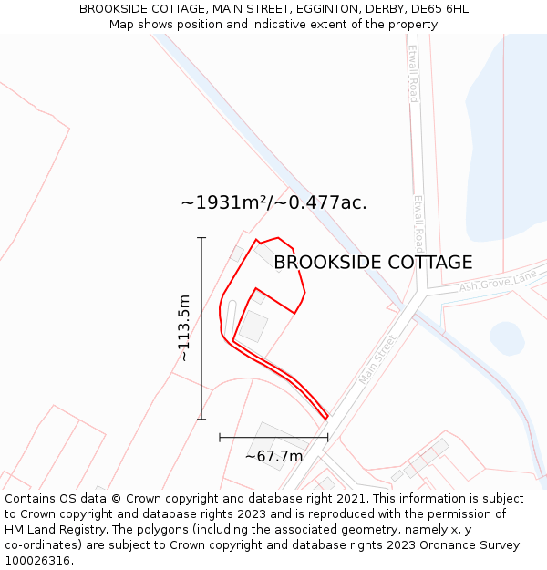 BROOKSIDE COTTAGE, MAIN STREET, EGGINTON, DERBY, DE65 6HL: Plot and title map