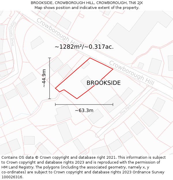 BROOKSIDE, CROWBOROUGH HILL, CROWBOROUGH, TN6 2JX: Plot and title map