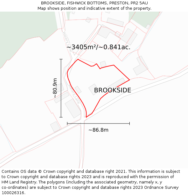 BROOKSIDE, FISHWICK BOTTOMS, PRESTON, PR2 5AU: Plot and title map