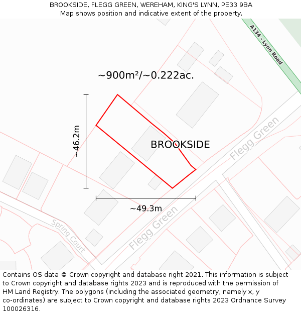 BROOKSIDE, FLEGG GREEN, WEREHAM, KING'S LYNN, PE33 9BA: Plot and title map