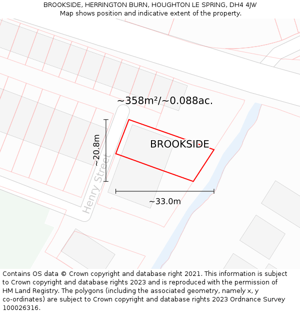 BROOKSIDE, HERRINGTON BURN, HOUGHTON LE SPRING, DH4 4JW: Plot and title map