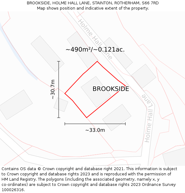 BROOKSIDE, HOLME HALL LANE, STAINTON, ROTHERHAM, S66 7RD: Plot and title map