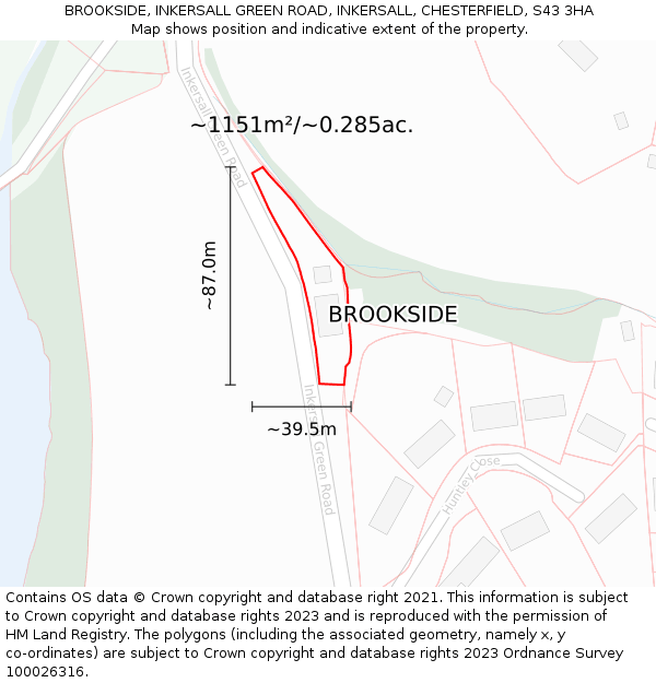 BROOKSIDE, INKERSALL GREEN ROAD, INKERSALL, CHESTERFIELD, S43 3HA: Plot and title map