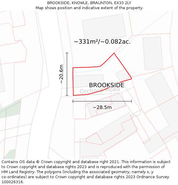 BROOKSIDE, KNOWLE, BRAUNTON, EX33 2LY: Plot and title map