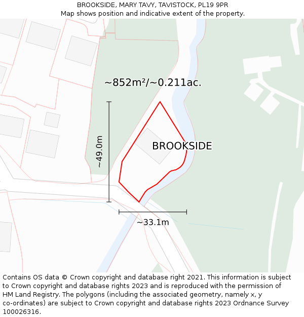 BROOKSIDE, MARY TAVY, TAVISTOCK, PL19 9PR: Plot and title map
