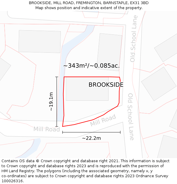 BROOKSIDE, MILL ROAD, FREMINGTON, BARNSTAPLE, EX31 3BD: Plot and title map