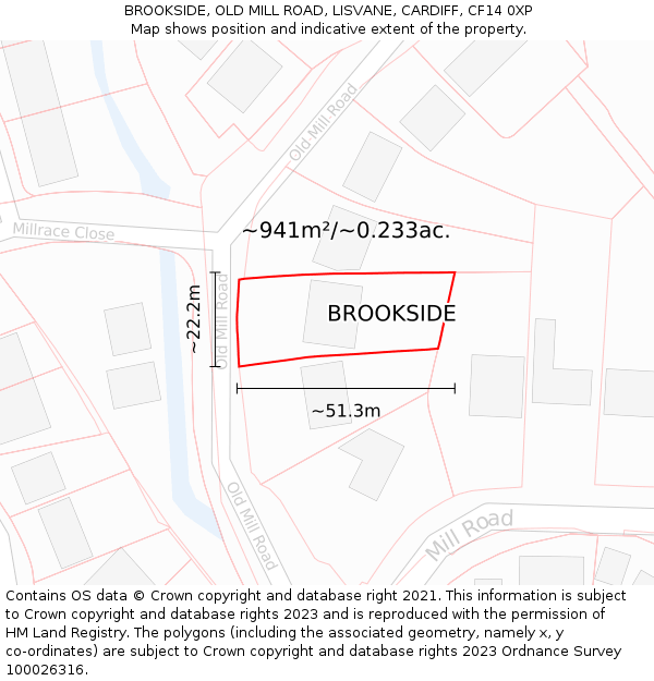 BROOKSIDE, OLD MILL ROAD, LISVANE, CARDIFF, CF14 0XP: Plot and title map