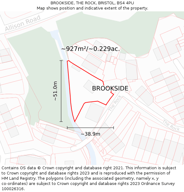 BROOKSIDE, THE ROCK, BRISTOL, BS4 4PU: Plot and title map