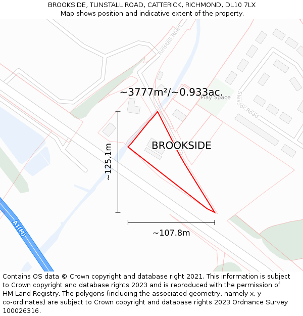 BROOKSIDE, TUNSTALL ROAD, CATTERICK, RICHMOND, DL10 7LX: Plot and title map