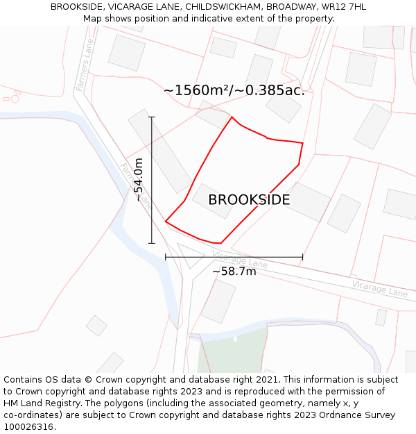BROOKSIDE, VICARAGE LANE, CHILDSWICKHAM, BROADWAY, WR12 7HL: Plot and title map