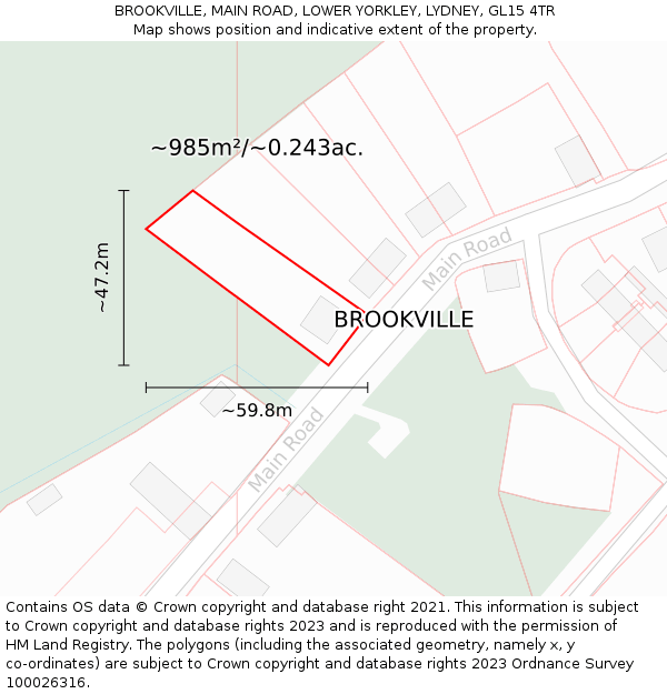 BROOKVILLE, MAIN ROAD, LOWER YORKLEY, LYDNEY, GL15 4TR: Plot and title map