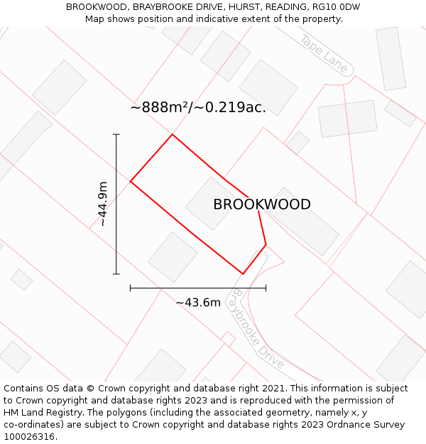 BROOKWOOD, BRAYBROOKE DRIVE, HURST, READING, RG10 0DW: Plot and title map