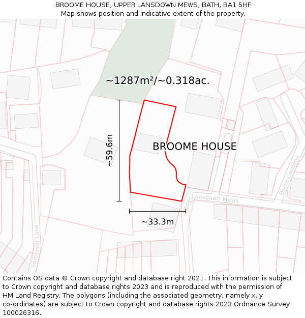 BROOME HOUSE, UPPER LANSDOWN MEWS, BATH, BA1 5HF: Plot and title map