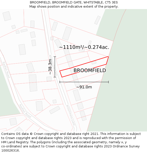BROOMFIELD, BROOMFIELD GATE, WHITSTABLE, CT5 3ES: Plot and title map