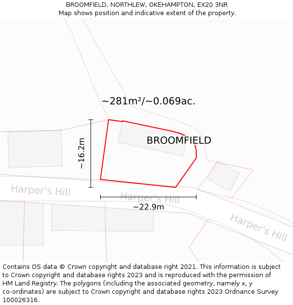 BROOMFIELD, NORTHLEW, OKEHAMPTON, EX20 3NR: Plot and title map