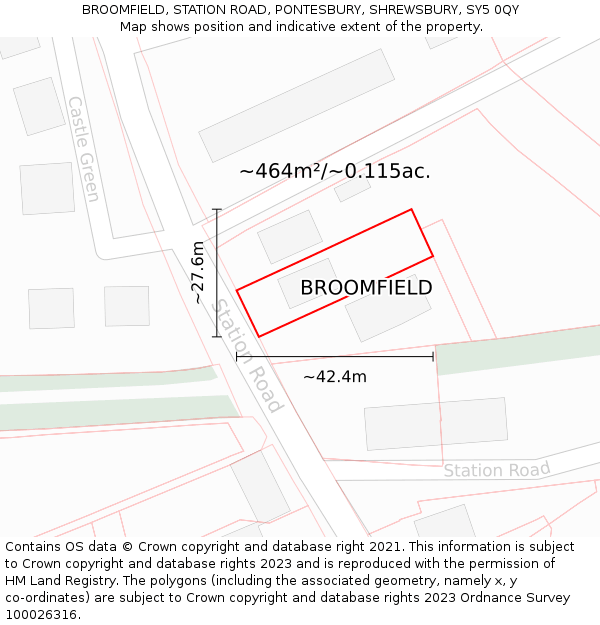BROOMFIELD, STATION ROAD, PONTESBURY, SHREWSBURY, SY5 0QY: Plot and title map