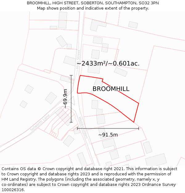 BROOMHILL, HIGH STREET, SOBERTON, SOUTHAMPTON, SO32 3PN: Plot and title map