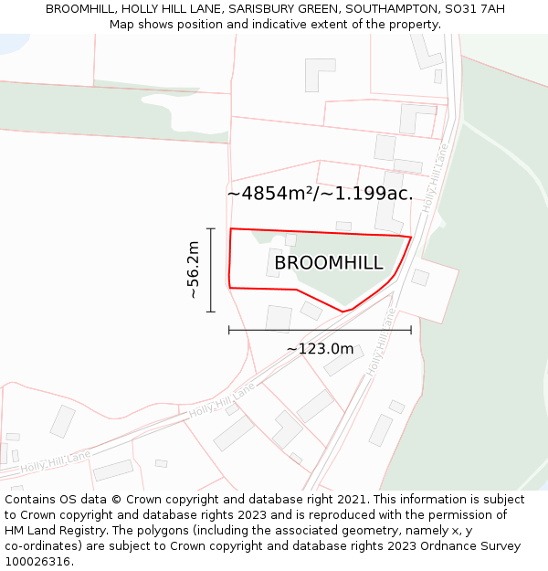 BROOMHILL, HOLLY HILL LANE, SARISBURY GREEN, SOUTHAMPTON, SO31 7AH: Plot and title map
