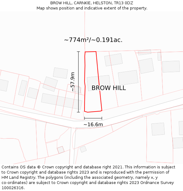 BROW HILL, CARNKIE, HELSTON, TR13 0DZ: Plot and title map