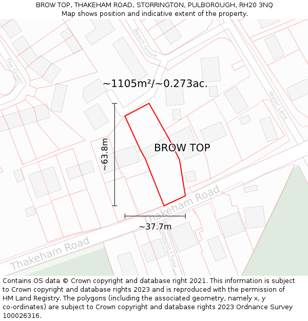 BROW TOP, THAKEHAM ROAD, STORRINGTON, PULBOROUGH, RH20 3NQ: Plot and title map