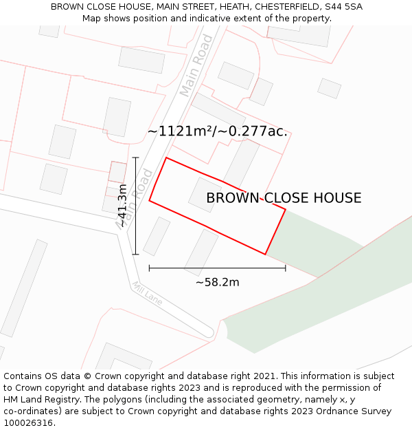 BROWN CLOSE HOUSE, MAIN STREET, HEATH, CHESTERFIELD, S44 5SA: Plot and title map