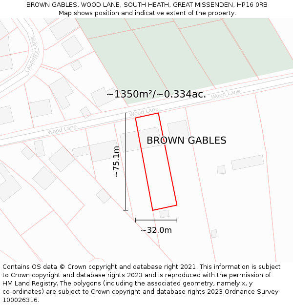 BROWN GABLES, WOOD LANE, SOUTH HEATH, GREAT MISSENDEN, HP16 0RB: Plot and title map