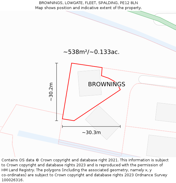BROWNINGS, LOWGATE, FLEET, SPALDING, PE12 8LN: Plot and title map