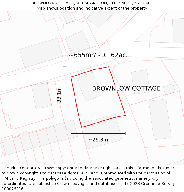 BROWNLOW COTTAGE, WELSHAMPTON, ELLESMERE, SY12 0PH: Plot and title map